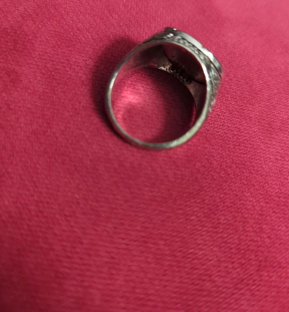 Silver-Tone Wolf Crest Men's Ring
